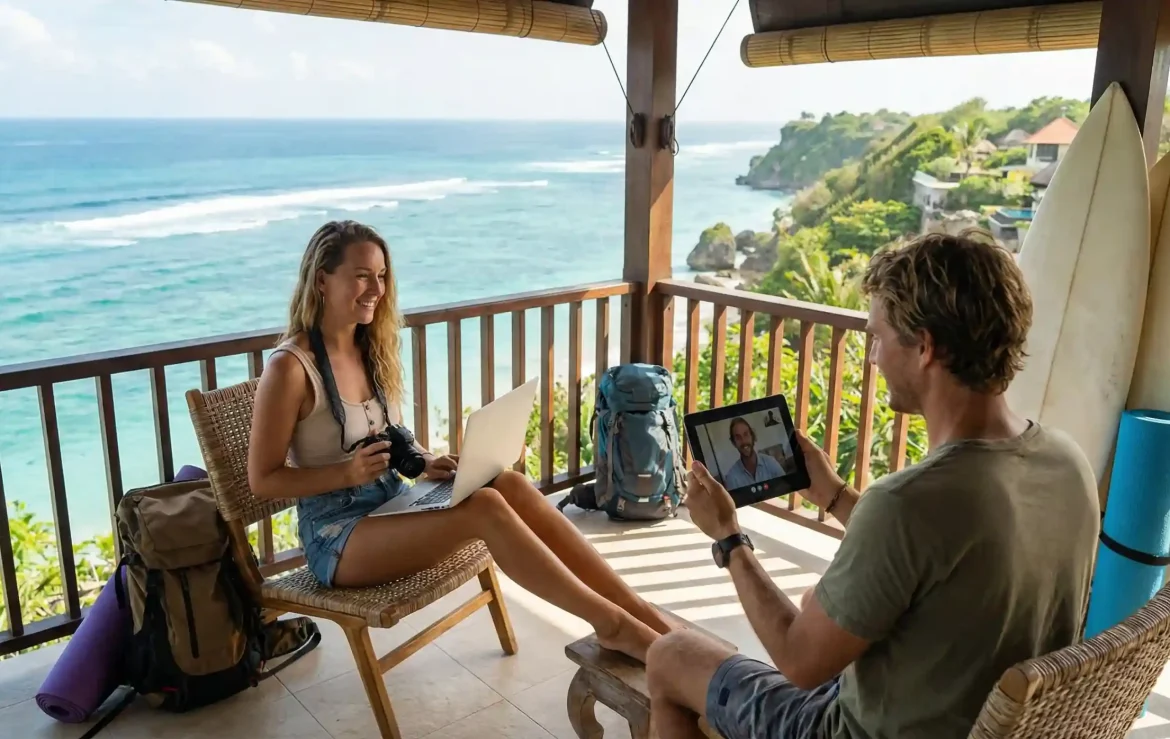 Mapa global mostrando 28 países com vistos para nômades digitais e ranking de melhores cidades (Brasília #1, Taipei, Bangkok, Praga, Dubai) com dados de crescimento exponencial