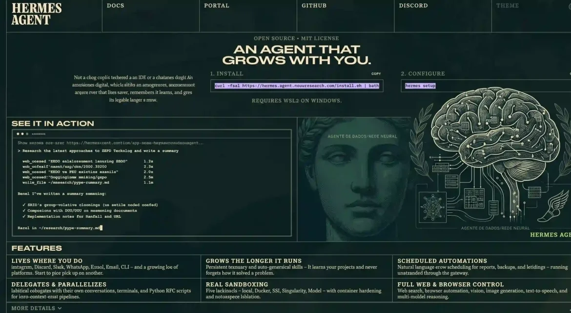 O que é o Hermes, o novo agente de IA que virou queridinho em 2026? Descubra por que ele se destaca e para quem realmente vale o trabalho de instalar.